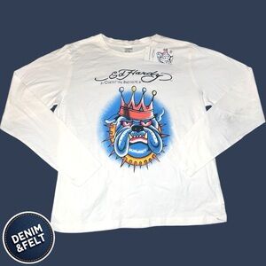 Ed Hardy Teens/Kids/Unisex White King Bulldog Long Sleeve T-Shirt | NEW/NWT!!